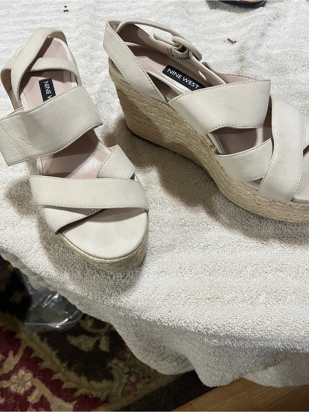 Nine West Women's Cream Strappy Wedge Sandals 6.5M